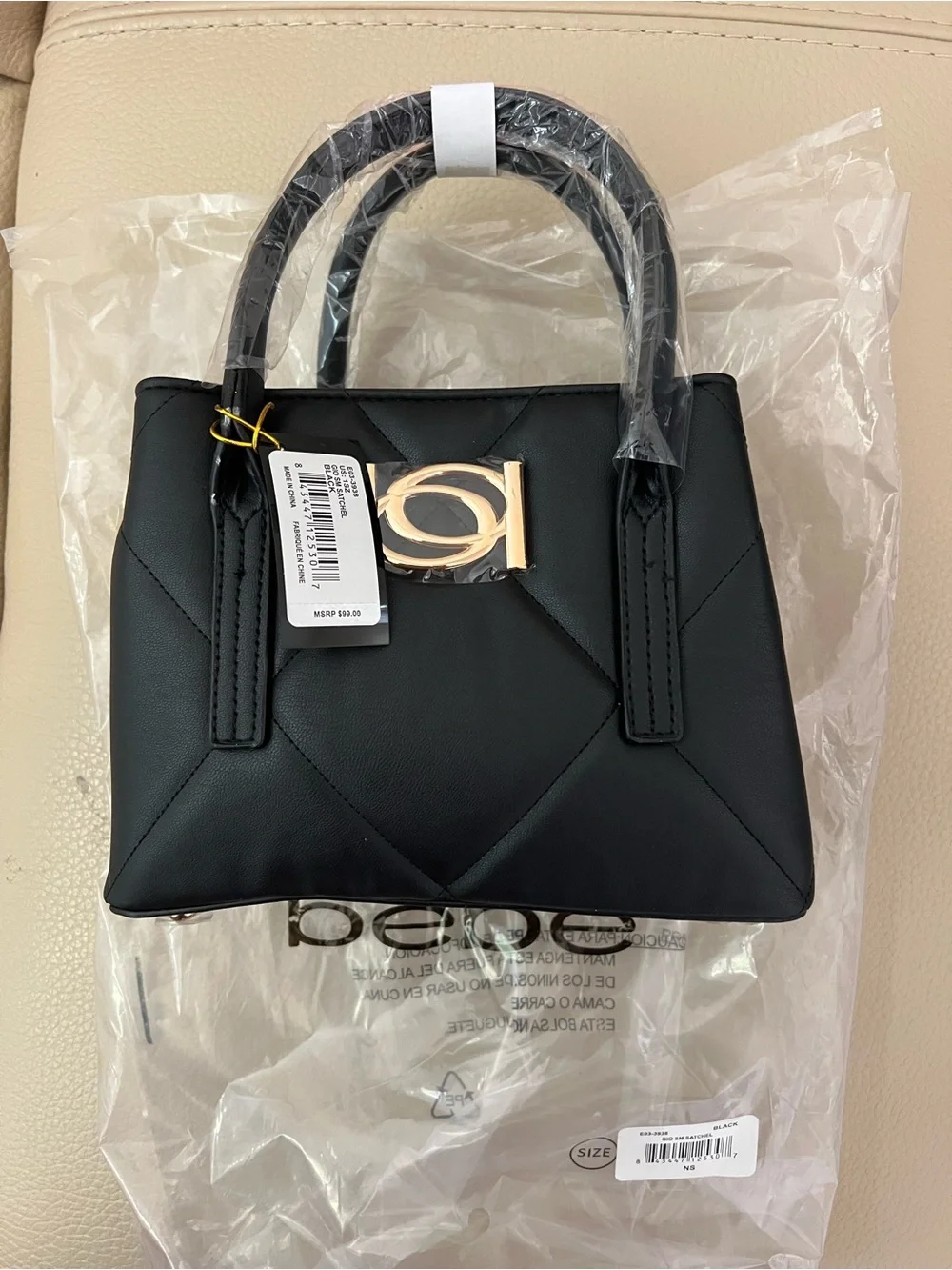 bebe Quilted Top-Handle Satchel in Black